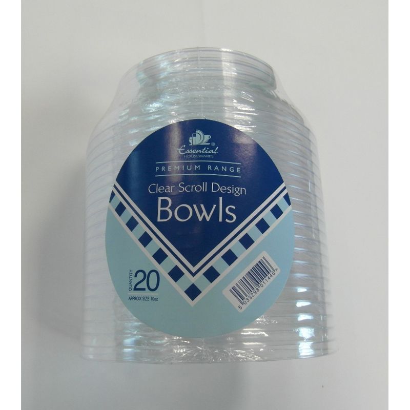 Essential Round Scroll Design Bowl Clear Plastic 10 oz (20 Pack)